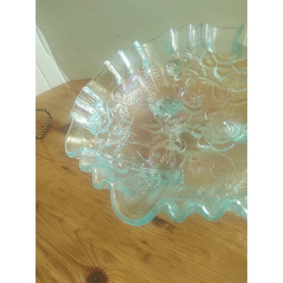 Vintage Imperial Glass Ice Blue 3 Footed Glass Bowl Maker Marked with Iron Cross - Picture 5 of 13